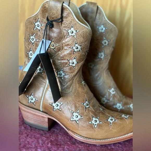 Black Shoes - NEW Black Star Western Boots Womens Marfa Star Inlay Caramel  Sz 10B